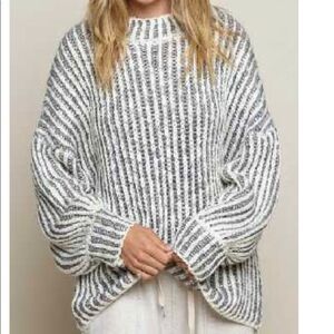 POL Cozy Handmade Wool Blend Weave Striped Sweater